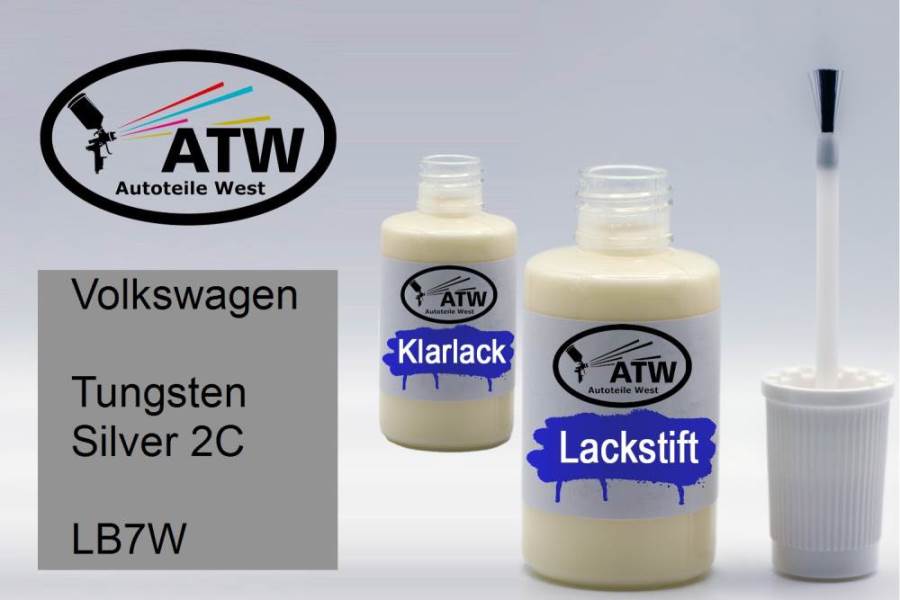 Volkswagen, Tungsten Silver 2C, LB7W: 20ml Lackstift + 20ml Klarlack - Set, von ATW Autoteile West.